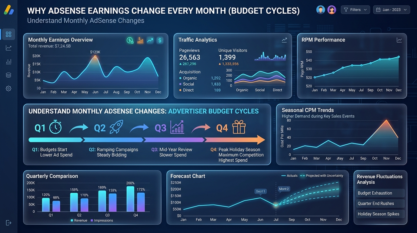A financial calendar showing the four quarters of the year with a line graph illustrating the massive dip in January and the huge spike in December.