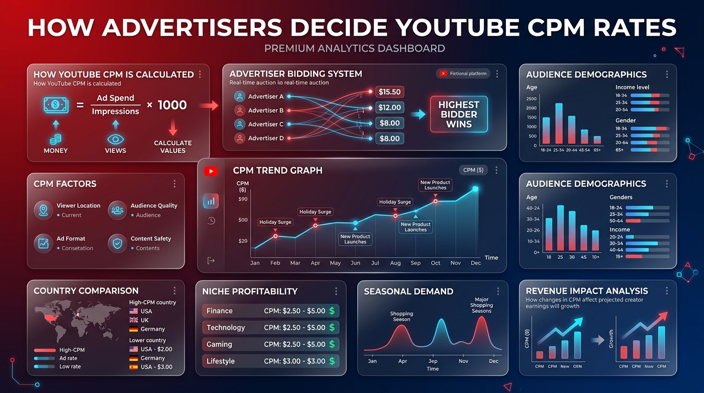 A visual representation of the real-time bidding auction system for YouTube AdSense.