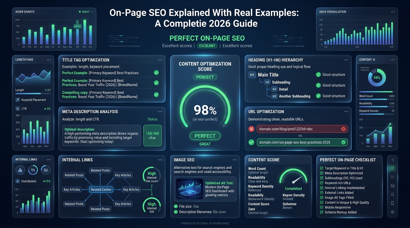 A split screen showing a poorly optimized webpage on the left and a perfectly SEO-optimized version on the right with glowing highlights on key elements.