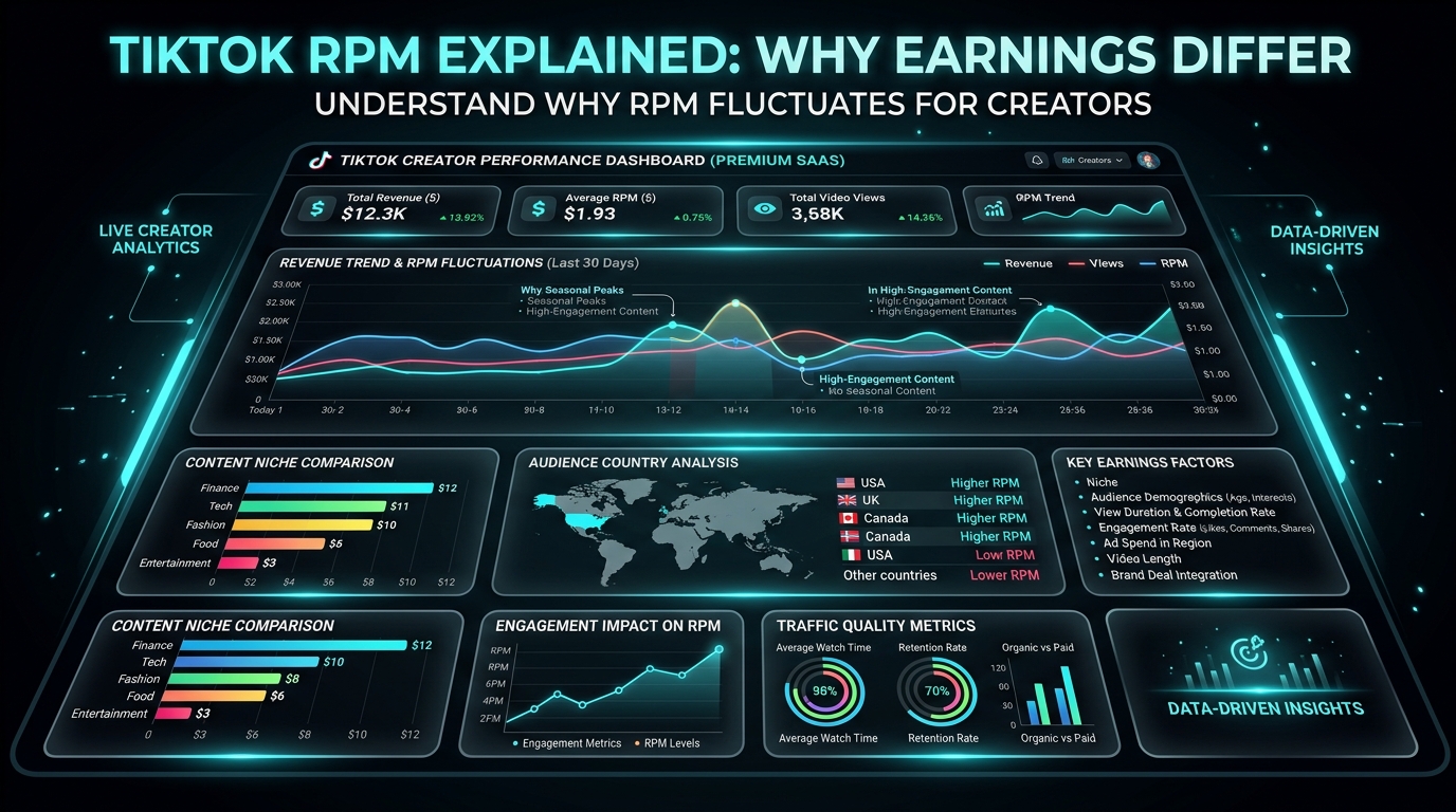 Analytics dashboard detailing the various factors that influence TikTok RPM