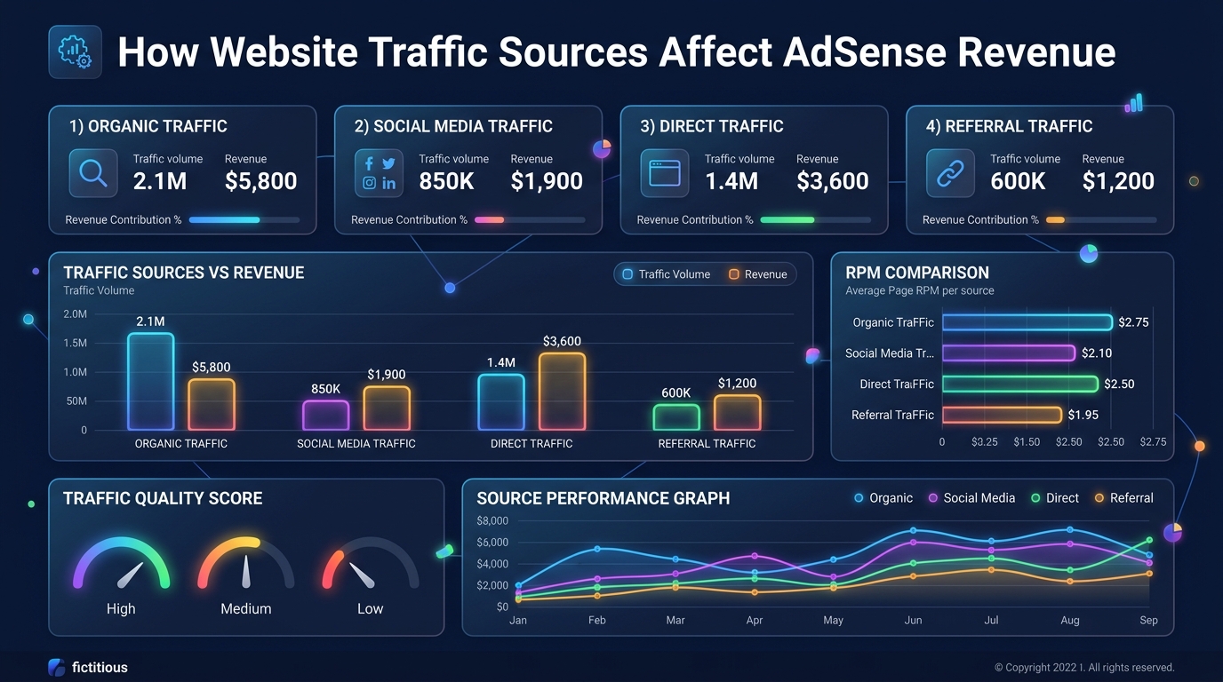 A digital funnel graphic showing Google Search, Google Discover, and Email traffic converting into different values of digital coins.
