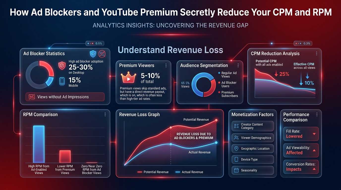 A shield icon representing an ad blocker blocking coins from reaching a creator's revenue gauge.