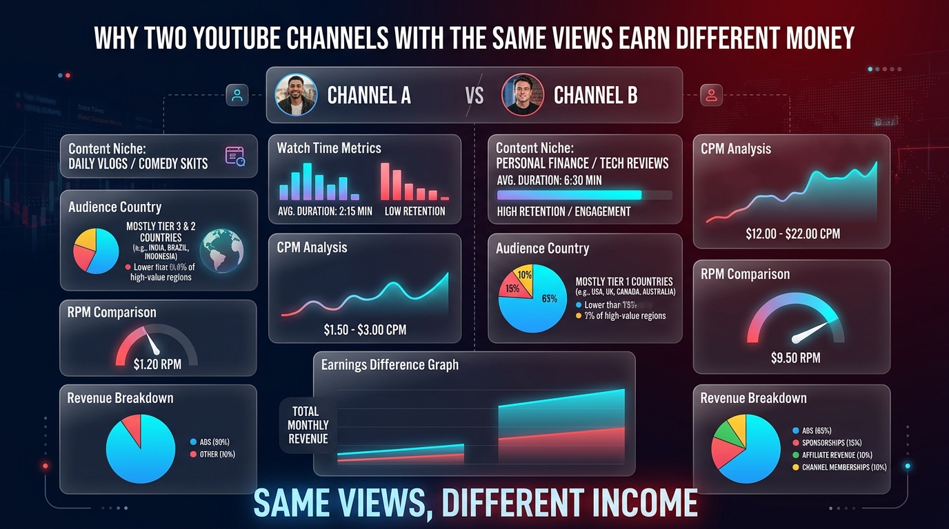 A sleek dark-mode glassmorphic digital dashboard showing two contrasting financial charts side-by-side.